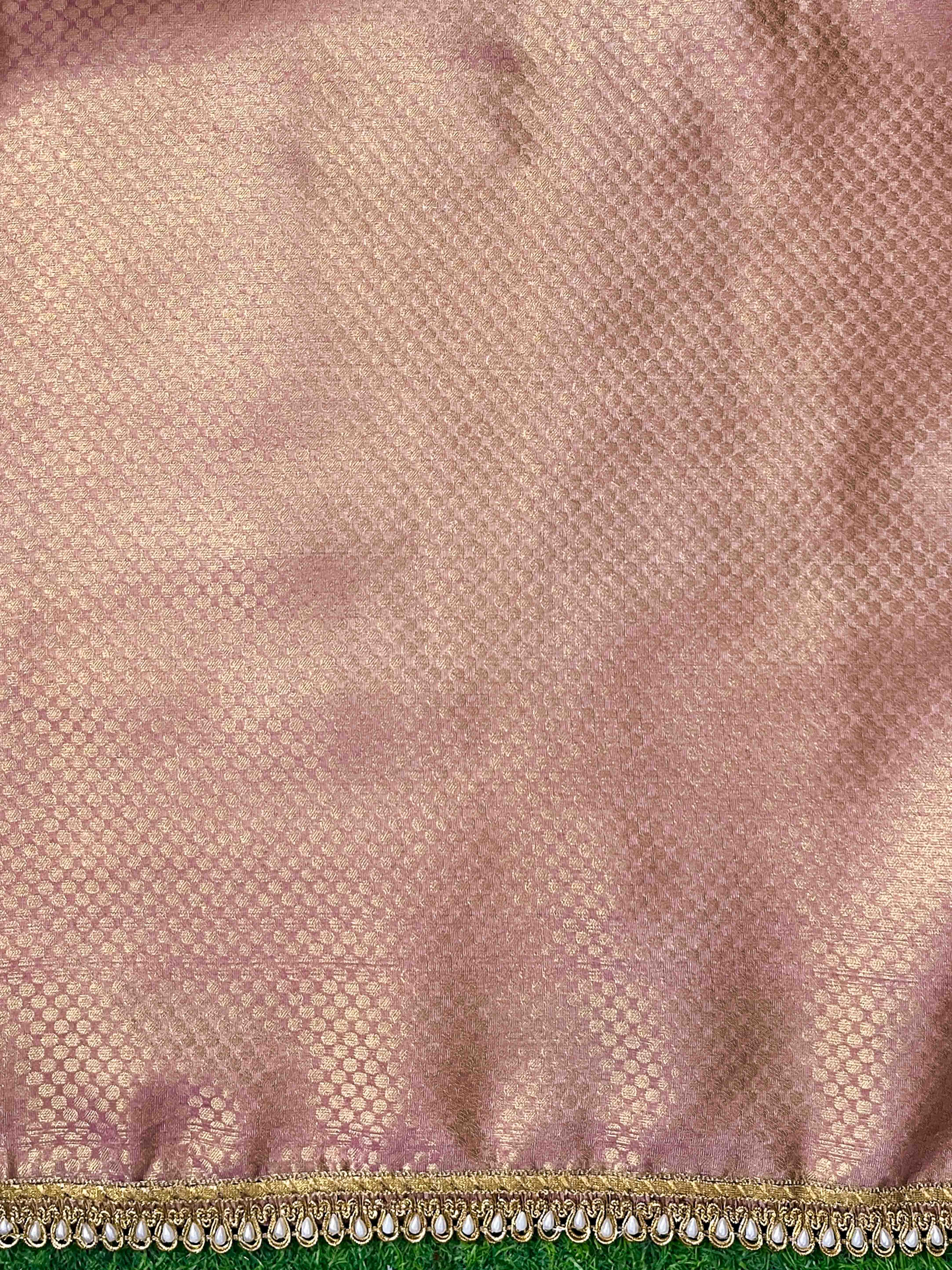 Banarasee Handloom Dual Color Tissue Silk Saree With Zari Buta Design Border & Lace-Light Blue & Peachy Pink