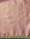 Banarasee Handloom Dual Color Tissue Silk Saree With Zari Buta Design Border & Lace-Light Blue & Peachy Pink