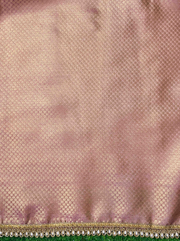 Banarasee Handloom Dual Color Tissue Silk Saree With Zari Buta Design Border & Lace-Light Blue & Peachy Pink