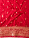 Banarasee Handwoven Semi-Chiffon Saree With Contrast Border & Gold Zari-Pink & Red