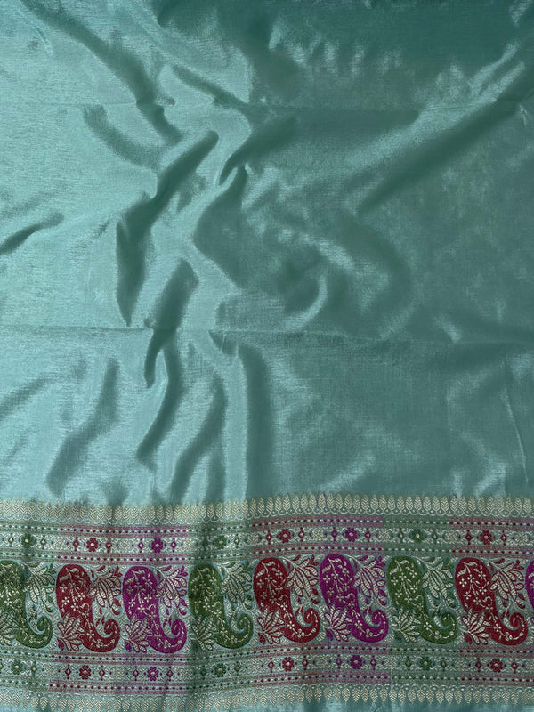 Banarasee Semi-Dupion Silk Saree With Meena & Zari Work-Sea Green