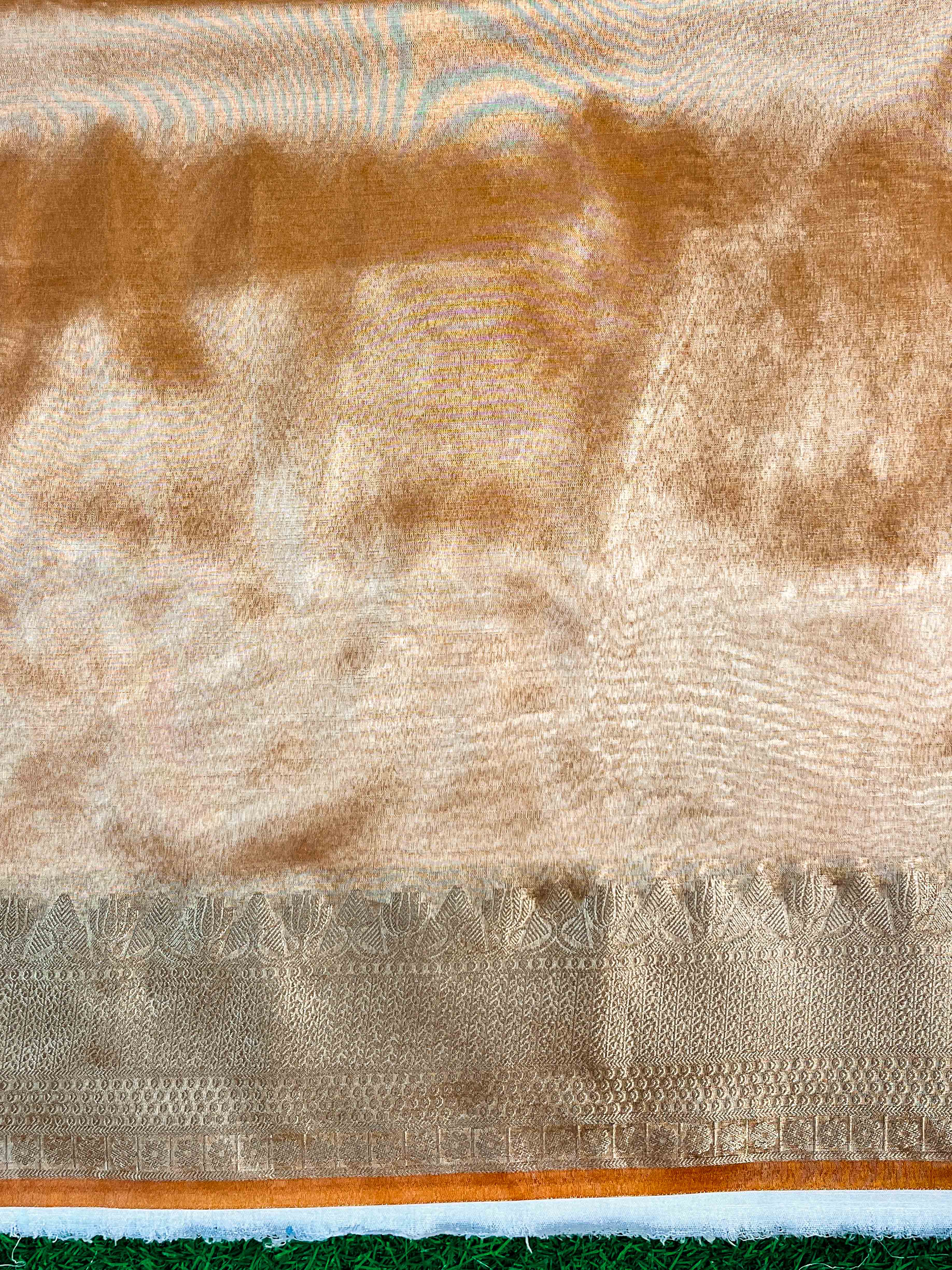 Banarasee Handloom Tissue Saree With Buti Design Zari Border & Lace-Rust