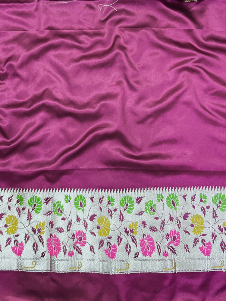 Banarasee Handloom Mashru Silk Saree With Buti Design Meenadar Border & Pallu-Wine