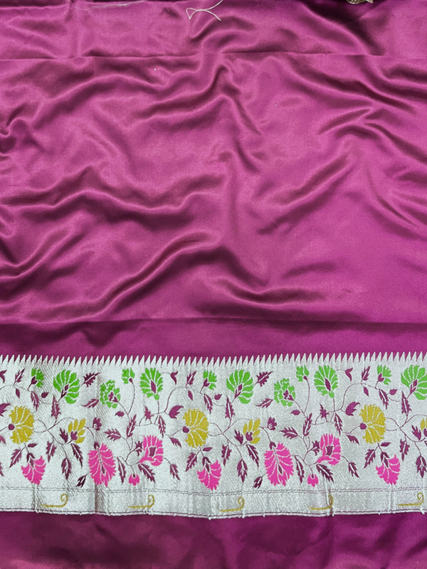 Banarasee Handloom Mashru Silk Saree With Buti Design Meenadar Border & Pallu-Wine