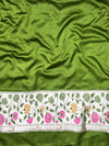 Banarasee Handloom Mashru Silk Saree With Buti Design Meenadar Border & Pallu-Green
