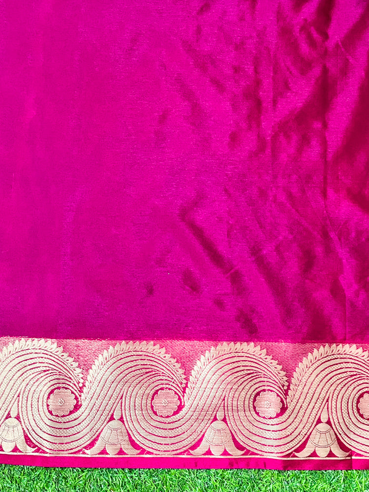 Banarasee Handloom Semi Silk Saree With Digital Printed Design & Zari Woven Border-Pink