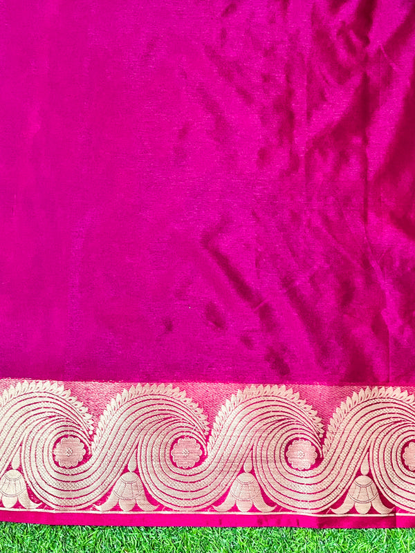 Banarasee Handloom Semi Silk Saree With Digital Printed Design & Zari Woven Border-Pink