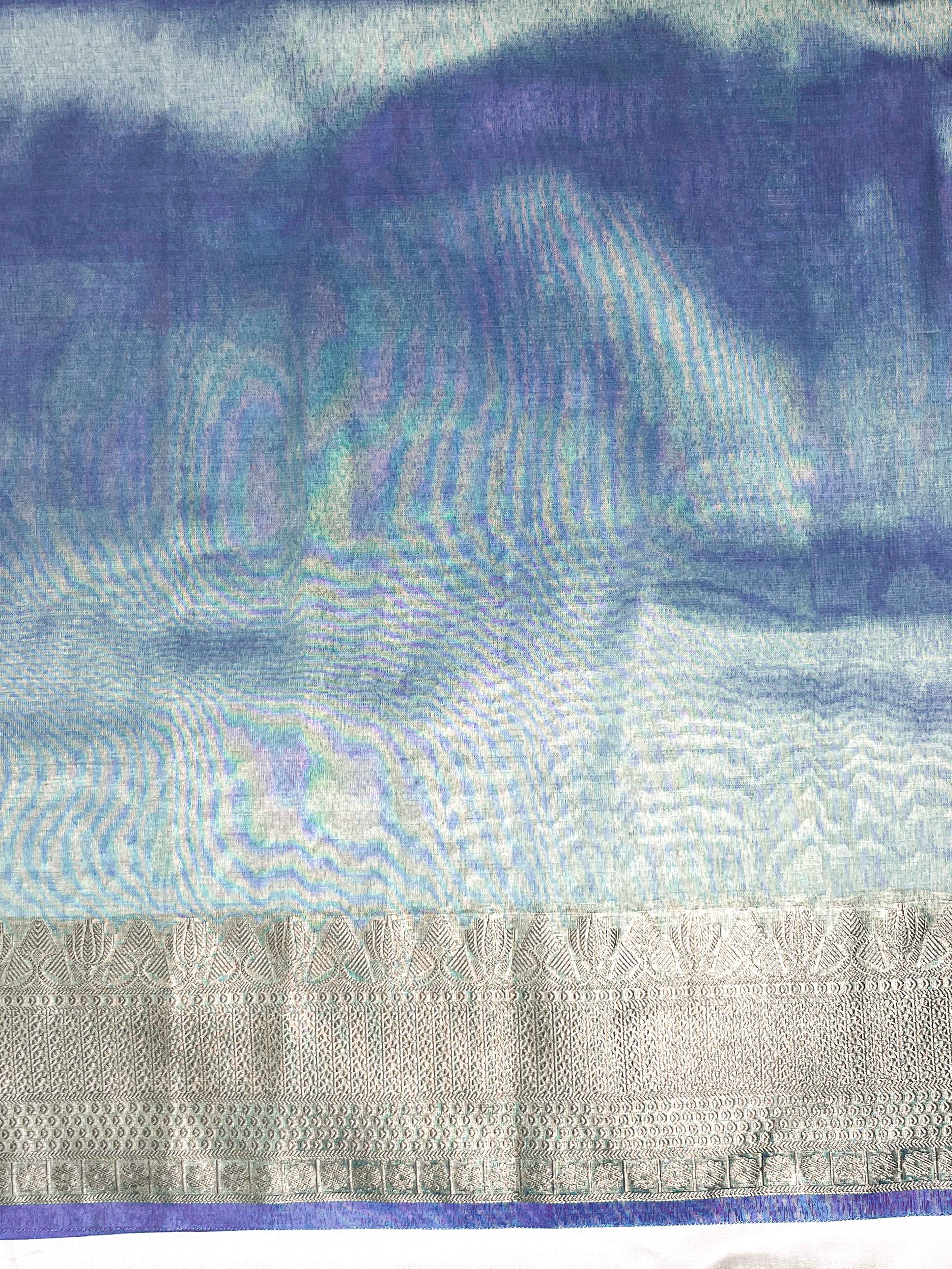 Banarasee Handloom Tissue Saree With Buti Design Zari Border & Lace-Blue