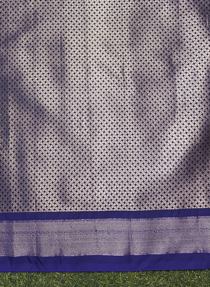Banarasee Handloom Semi Silk Saree With Sona Rupa Zari Buti Design & Floral Border-Violet