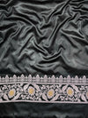 Banarasee Handloom Mashru Silk Saree With Sona Rupa Zari Work Border & Lace-Black