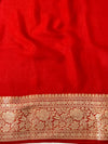 Banarasee Handwoven Pure Chiffon Saree With Zig-Zag Design Work-Red