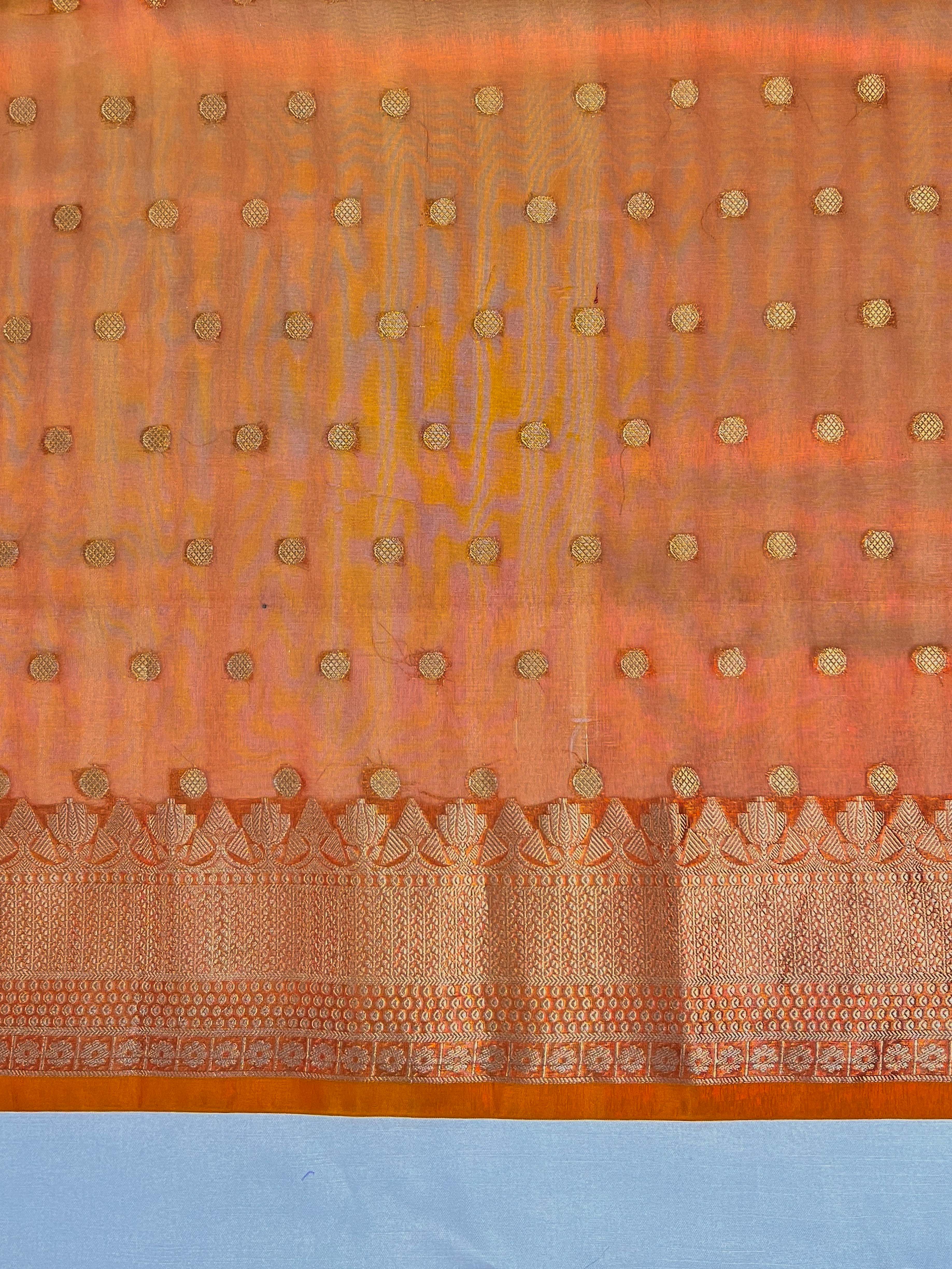 Banarasee Handloom Tissue (Saubhagyavati Bhava) Lace Saree With Buti Design Border & Lace-Rust
