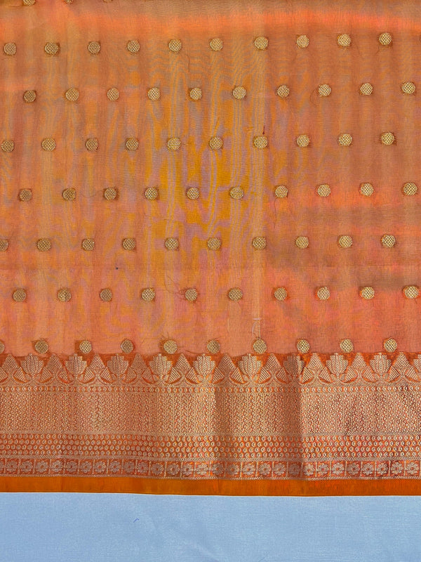 Banarasee Handloom Tissue (Saubhagyavati Bhava) Lace Saree With Buti Design Border & Lace-Rust