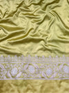 Banarasee Handloom Mashru Silk Saree With Sona Rupa Zari Work Border & Lace-Light Yellow