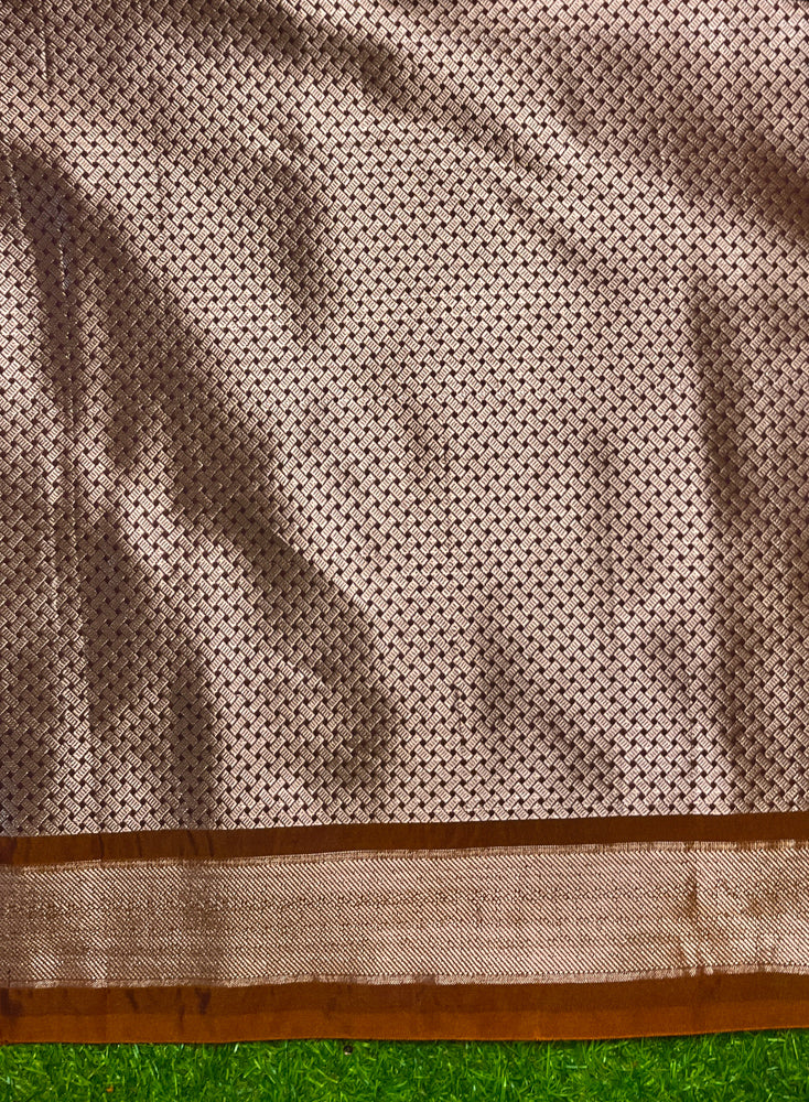 Banarasee Handloom Semi Silk Saree With Sona Rupa Zari Buti Design & Floral Border-Burgundy