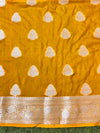 Banarasee Handwoven Dual Color Semi-Chiffon Saree With Zari Work-Lavender & Yellow