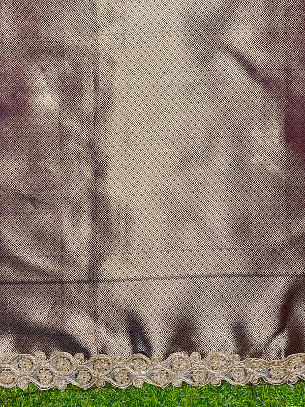 Banarasee Handloom Semi Silk Saree With Zari Buti Design & Lace Border-Violet