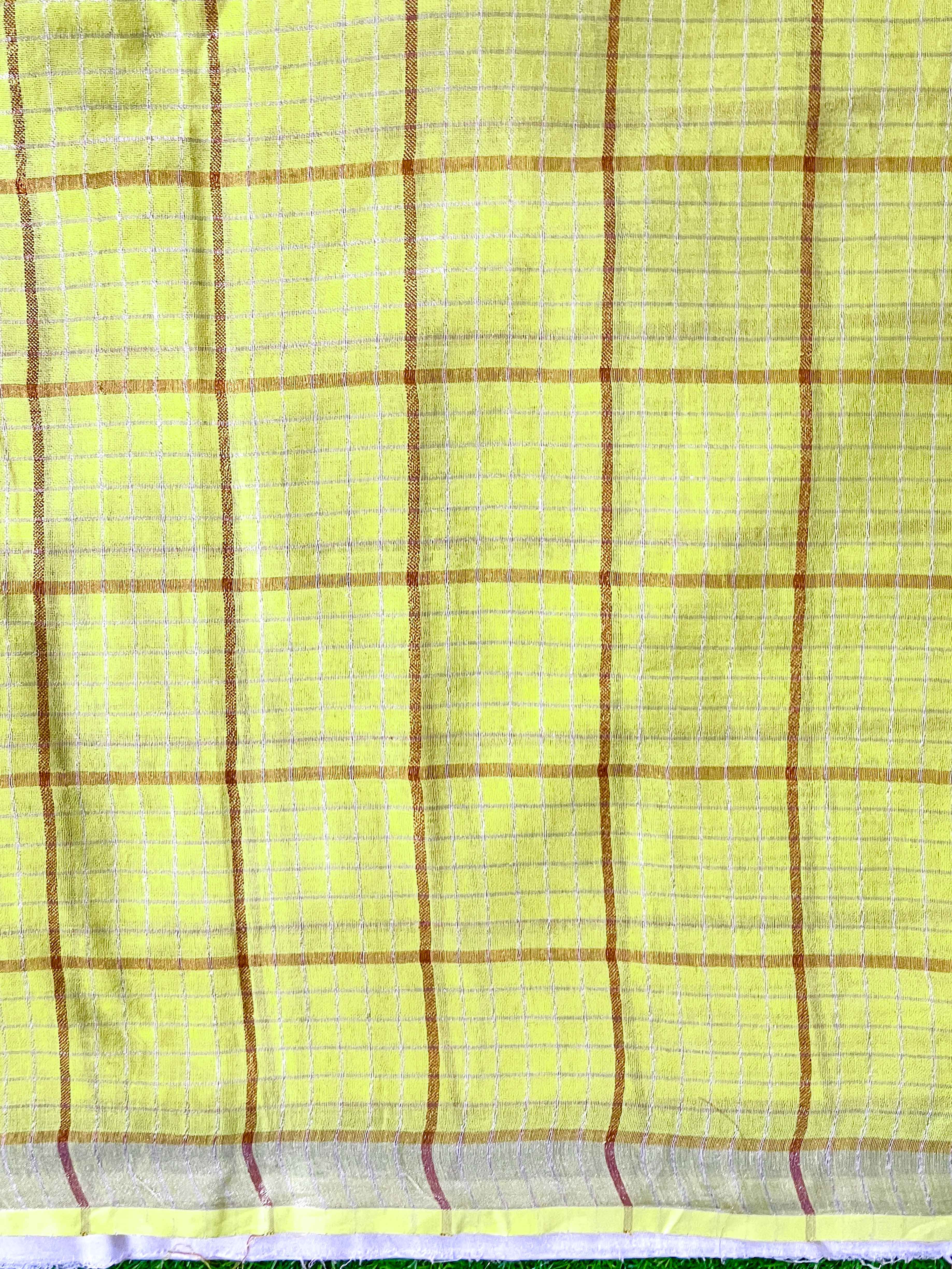 Bhagalpur Handloom Pure Linen Saree With Zari Checks Design-Yellow