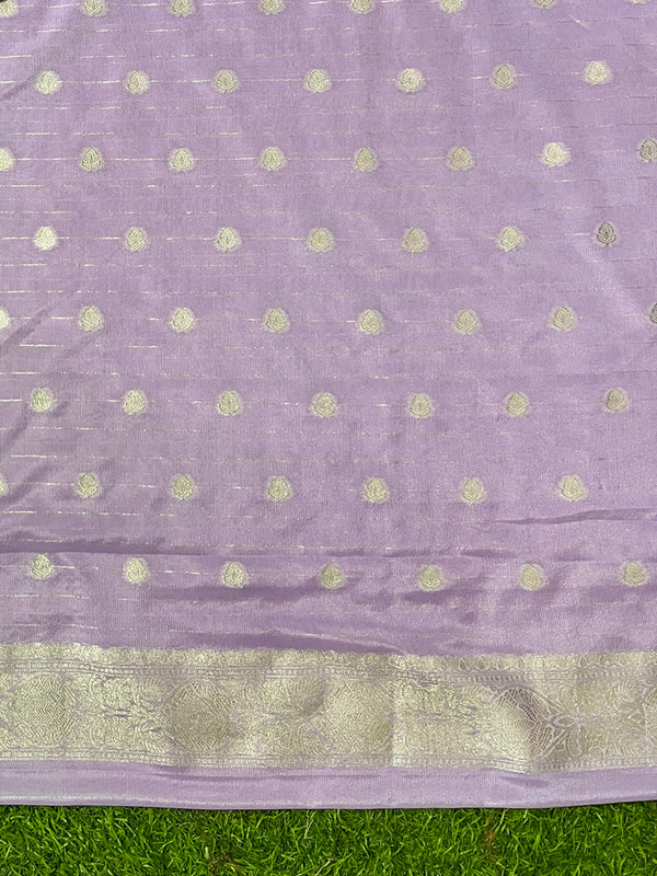 Banarasee Handwoven Chiffon Saree With Polka Dots Design & Border-Lavender