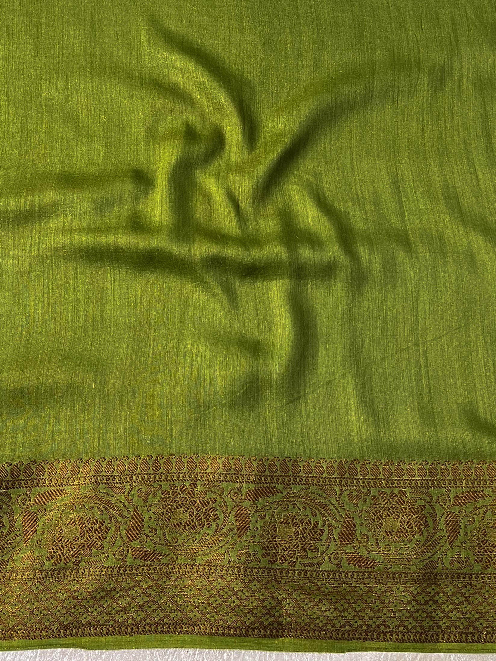 Banarasee Pure Handloom Muga Silk Saree With Resham & Zari Weaving-Green