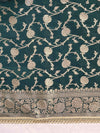 Banarasee Handloom Semi Silk Plain Saree With Zari Border & Lace-Deep Green