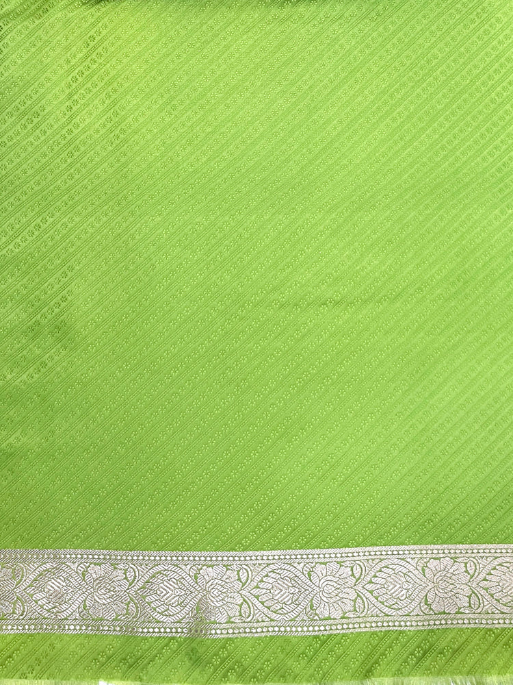 Banarasee Handloom Semi Katan Saree With Zari Buti Design & Contrast Border-Red & Green