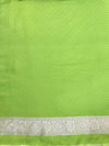 Banarasee Handloom Semi Katan Saree With Zari Buti Design & Contrast Border-Red & Green