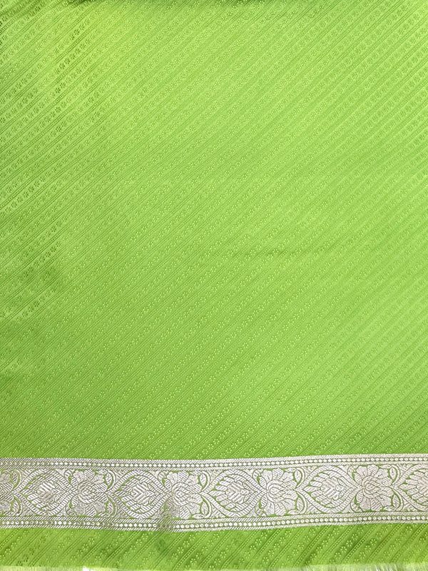 Banarasee Handloom Semi Katan Saree With Zari Buti Design & Contrast Border-Red & Green