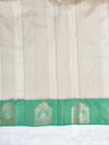 Banarasee Handloom Plain Semi Silk Saree With Contrast Zari Border-Cream & Light Green