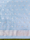 Banarasee Handwoven Chiffon Saree With Polka Dots Design & Border-Powder Blue