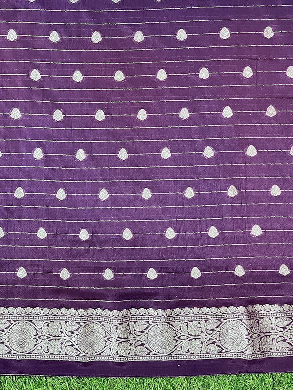 Banarasee Handwoven Chiffon Saree With Polka Dots Design & Border-Violet