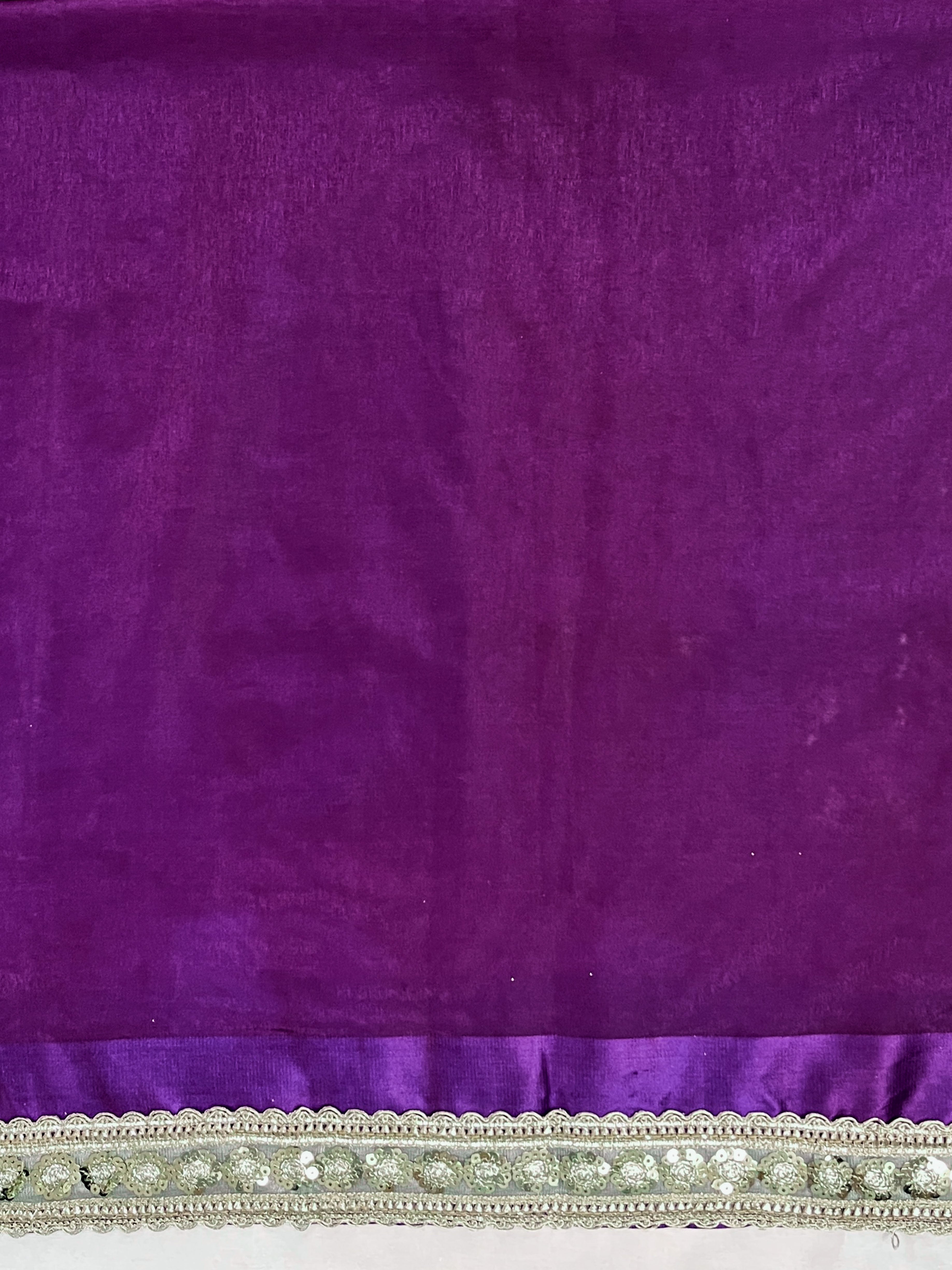 Banarasee Handloom Plain Tissue Saree With Lace Border-Purple