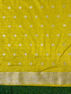 Banarasee Handwoven Chiffon Saree With Polka Dots Design & Border-Yellow