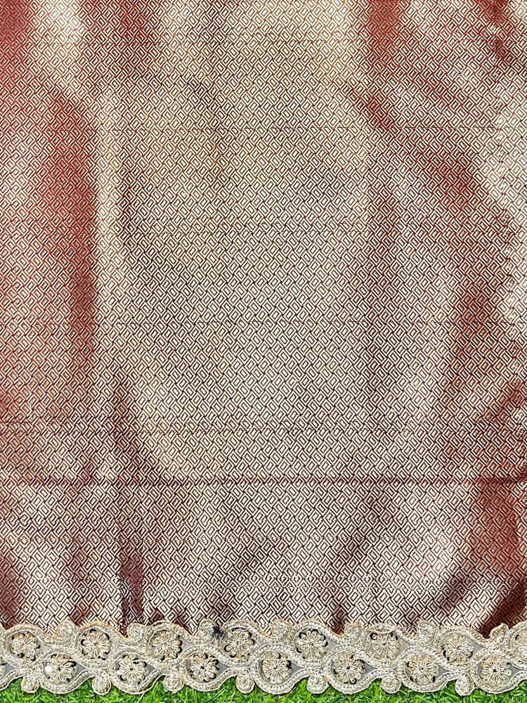 Banarasee Handloom Semi Silk Saree With Zari Buti Design & Lace Border-Deep Maroon