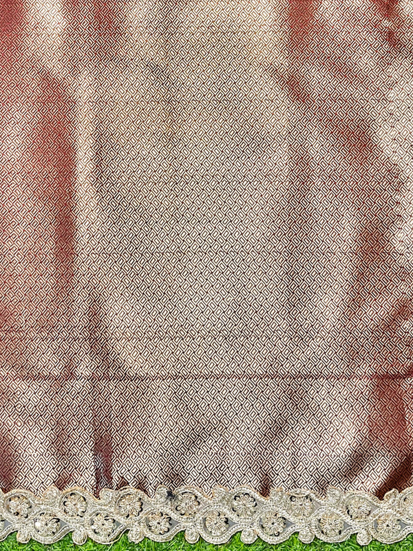 Banarasee Handloom Semi Silk Saree With Zari Buti Design & Lace Border-Deep Maroon