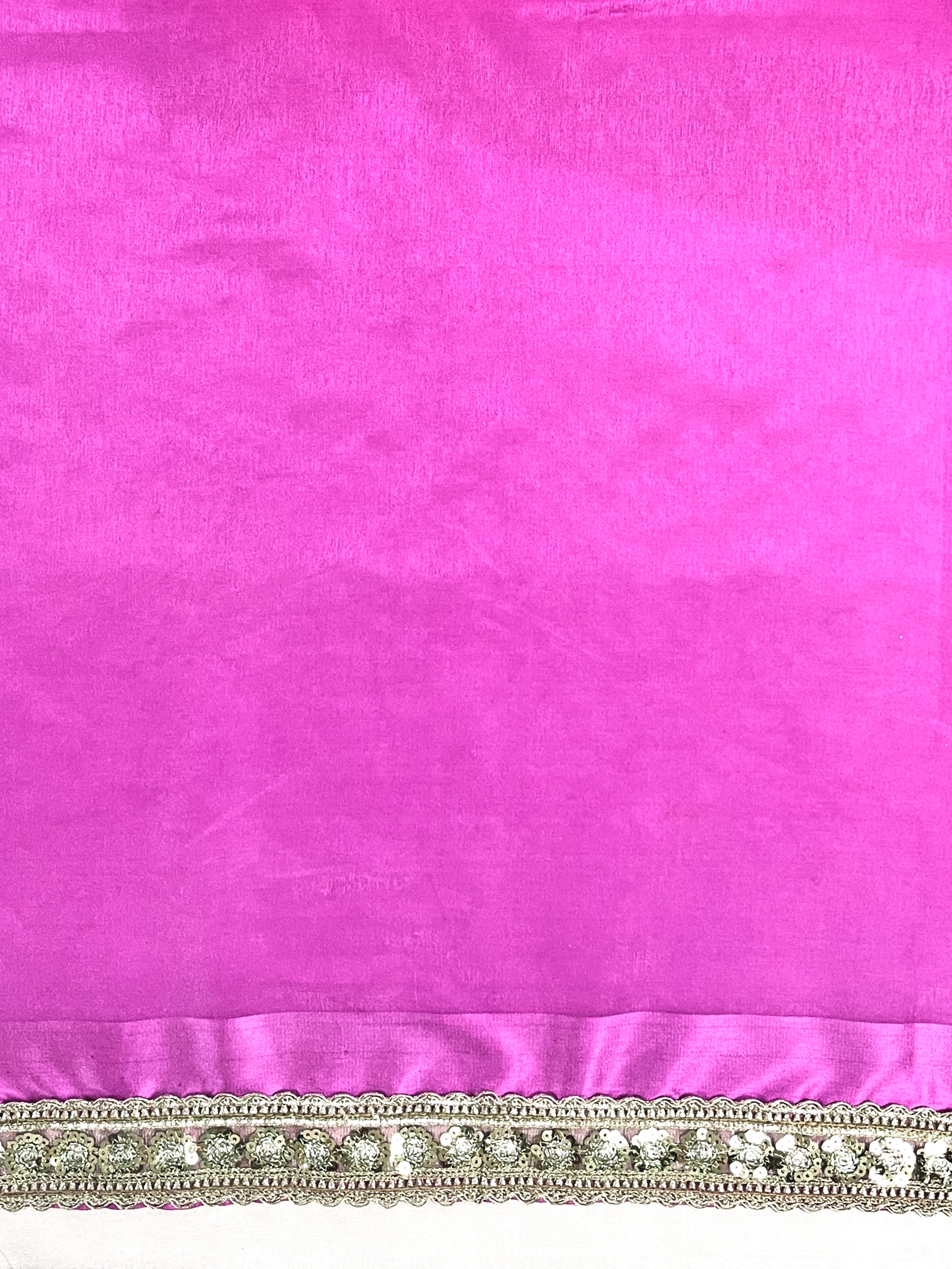 Banarasee Handloom Plain Tissue Saree With Lace Border-Onion Pink