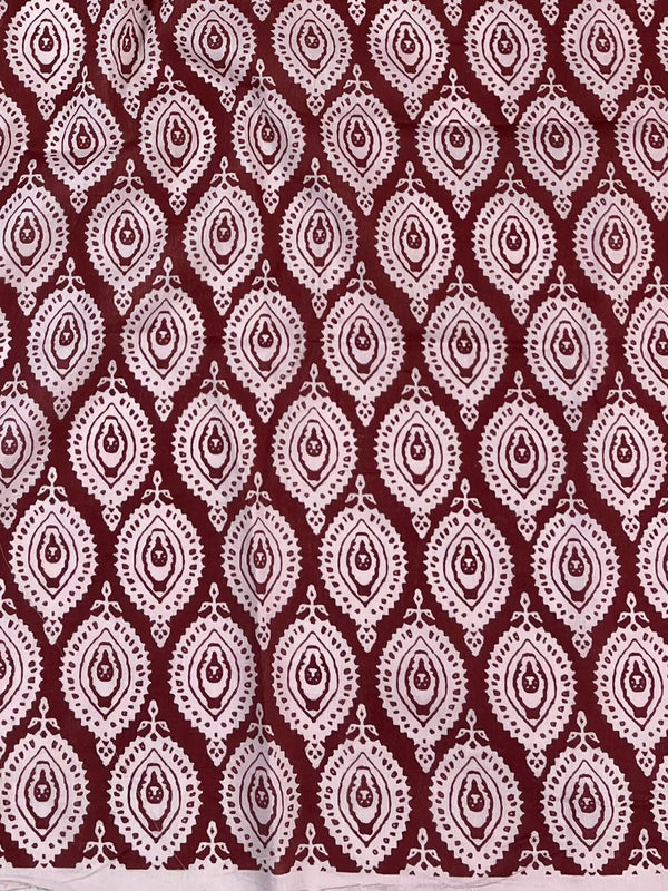 Handloom Mul Cotton Hand-Block Print Saree-Maroon