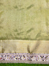 Banarasee Handwoven Tissue Saree With Floral Zari Border & Mirror Work Lace–Light Yellow
