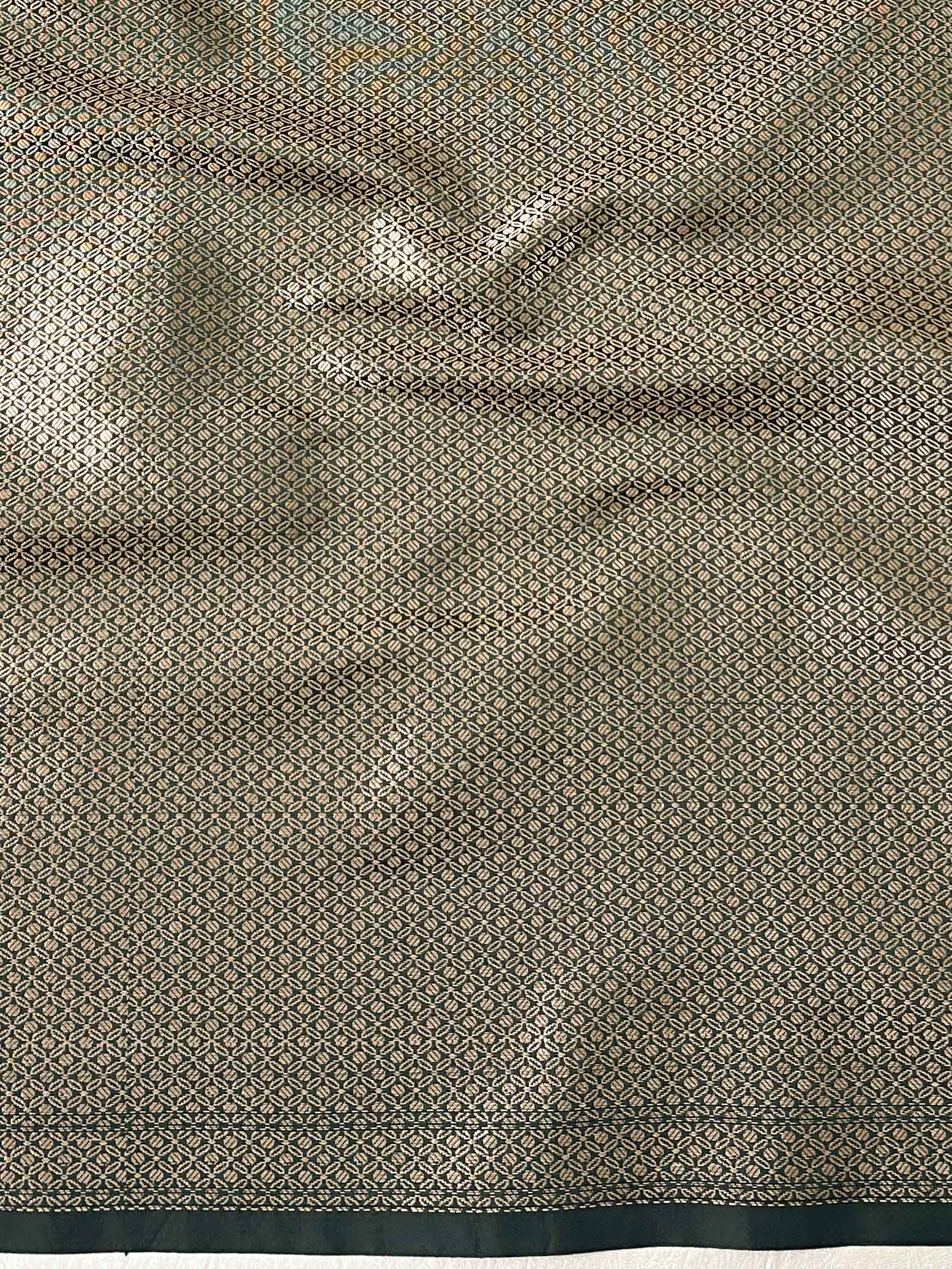 Banarasee Handwoven Semi Silk Saree With Zari Work-Deep Green