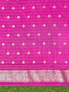 Banarasee Handwoven Chiffon Saree With Polka Dots Design & Border-Pink