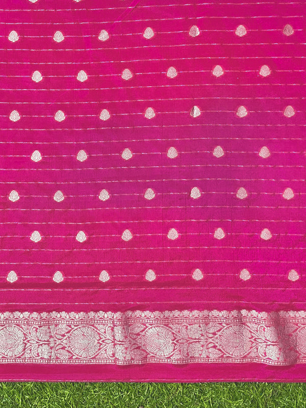 Banarasee Handwoven Chiffon Saree With Polka Dots Design & Border-Magenta