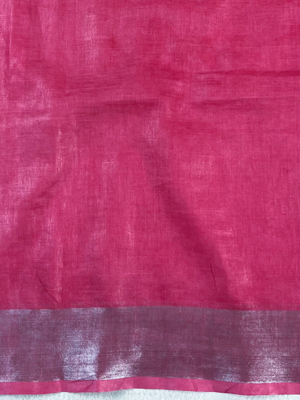 Bhagalpur Handloom Embroidered Buta Design Linen Saree-Pink