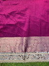 Banarasee Handwoven Tissue Saree With Floral Zari Border & Mirror Work Lace–Magenta