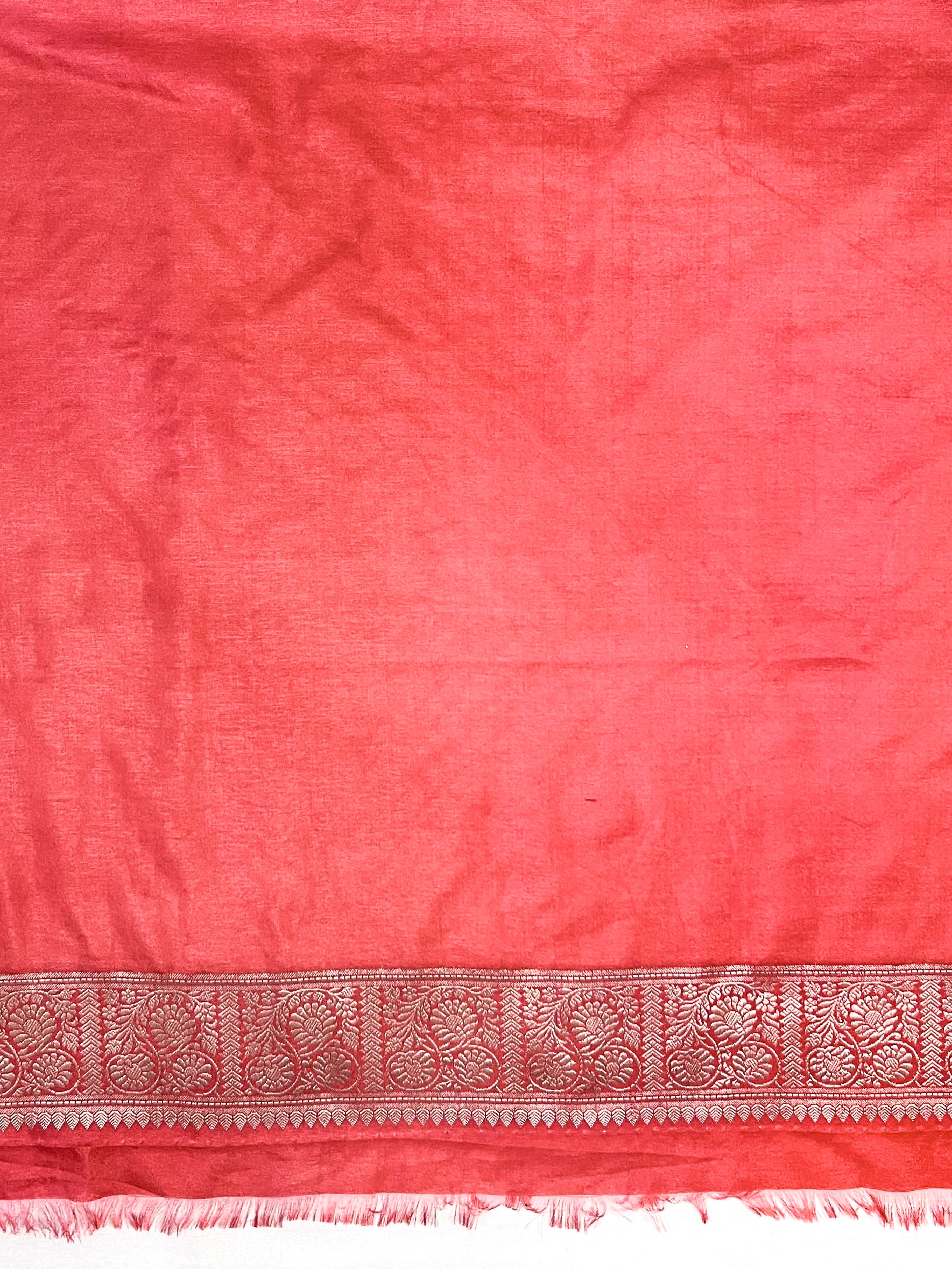 Banarasee Handloom Semi Silk Tissue Saree With Handwoven Zari Design & Border-Peach