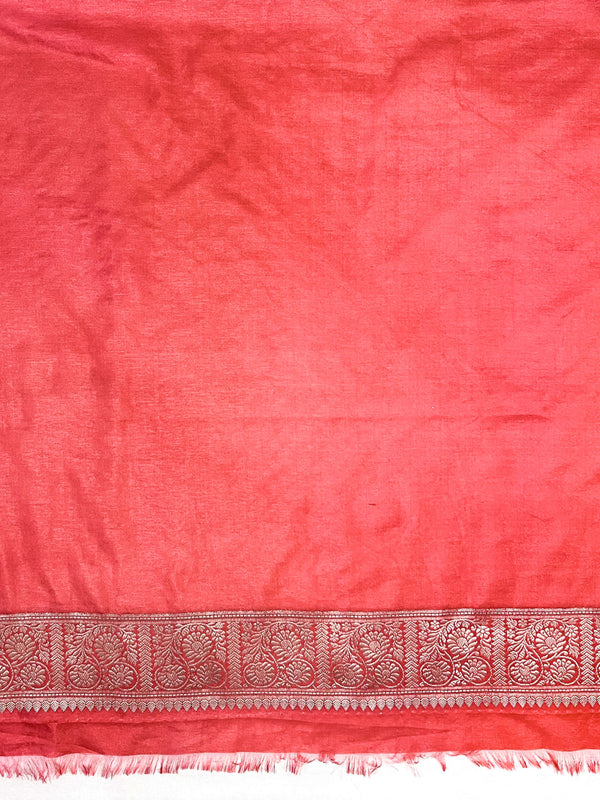 Banarasee Handloom Semi Silk Tissue Saree With Handwoven Zari Design & Border-Peach