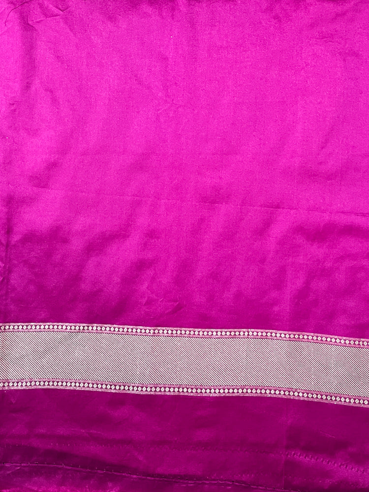 Banarasee Mashru Silk Saree With Zari Embroidery Floral Border & Lace-Magenta