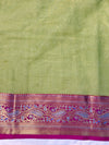 Banarasee Dual Tone Organza Mix Saree With Resham Zari Work & Contrast Border-Green & Pink