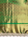 Banarasee Handloom Plain Tissue Saree With Zari Border & Lace-Deep Green