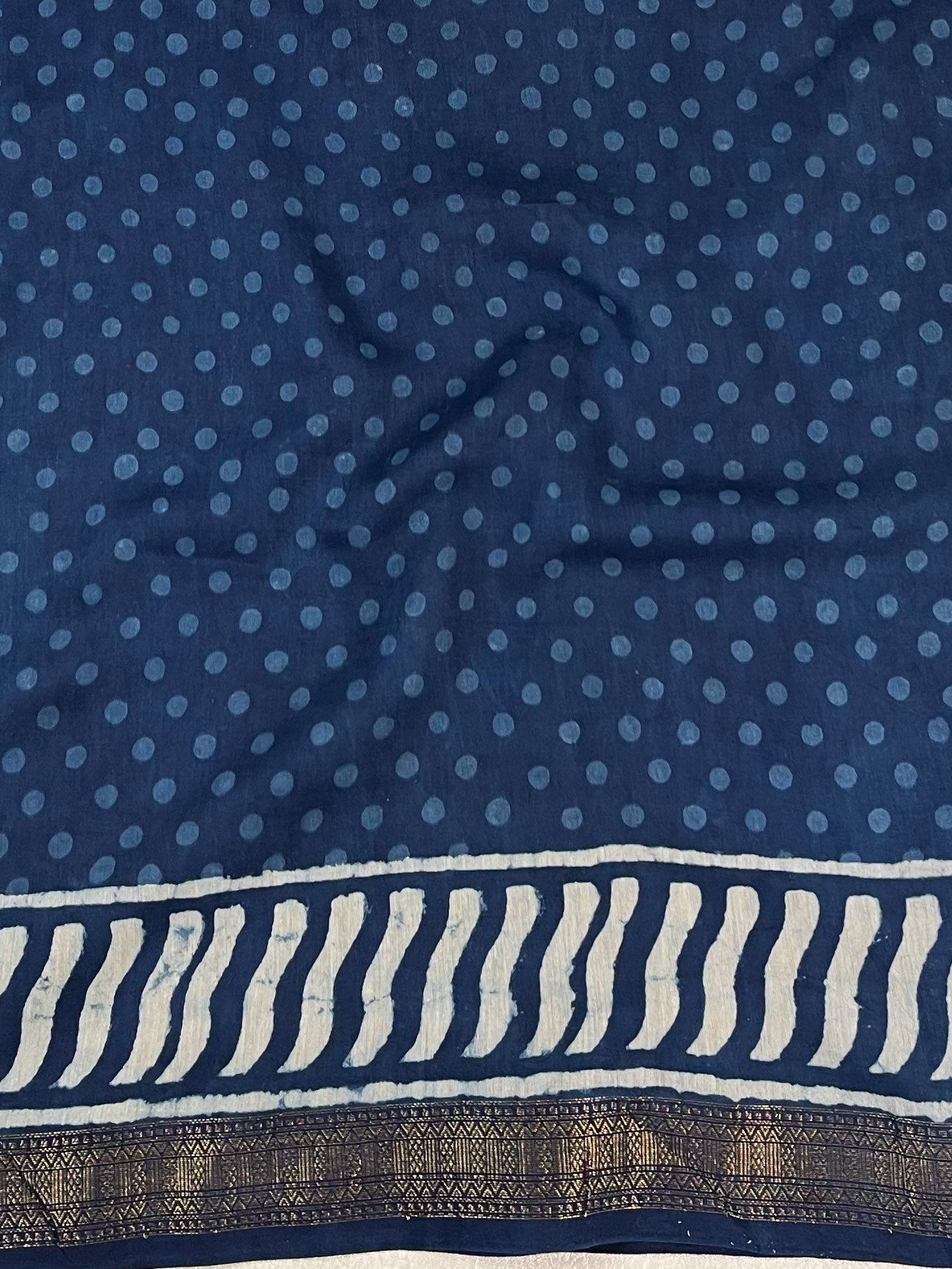 Handloom Maheshwari Silk Bagru Block Printed Saree-Blue