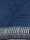 Handloom Maheshwari Silk Bagru Block Printed Saree-Blue